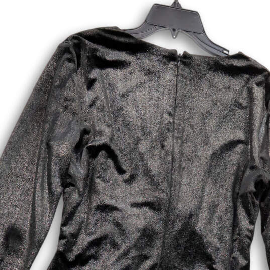 Womens Black Silver Shimmer Ruched V-Neck Back Zip Sheath Dress Size 14 image number 4