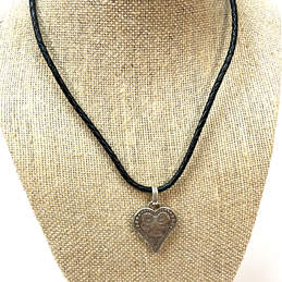 Designer Brighton Silver-Tone Black Leather Cord Heart Pendant Necklace