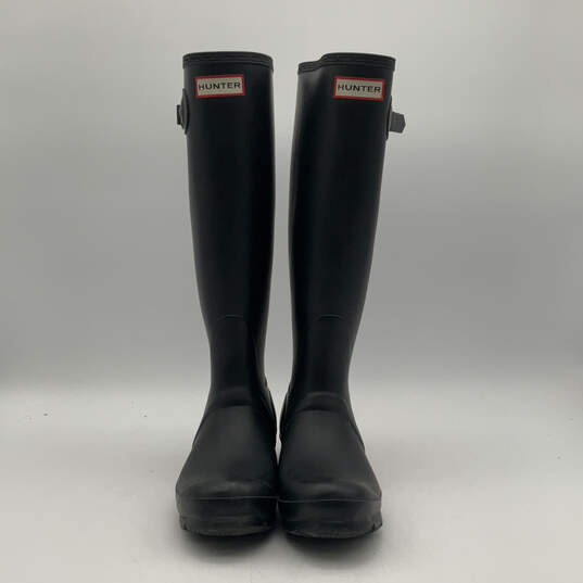 Womens Black Round-Toe Buckle Knee High Pull-On Rain Boots Size 6 image number 1