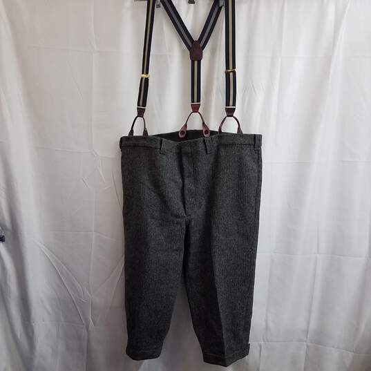 L.L. Bean Striped Gray Wool Trouser Shorts w/ Suspenders Size 44 image number 1