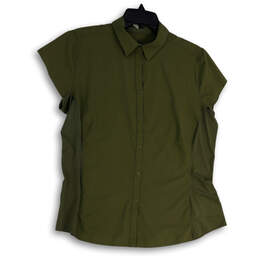 Womens Green Short Sleeve Pointed Collar Button-Up Shirt Size XL