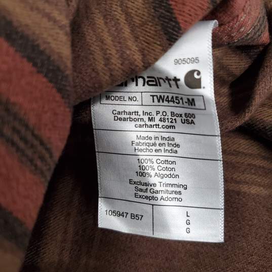 NWT Carhartt MN's Loose Fit Heavyweight Brown Plaid Flannel Shirt Size L image number 3