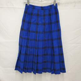 VTG Pendleton Blue Plaid Knee Length 100% Virgin Wool Pleated Skirt Size 6