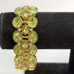 Designer Joan Rivers Gold-Tone Green Crystal Stones Stretch Cuff Bracelet