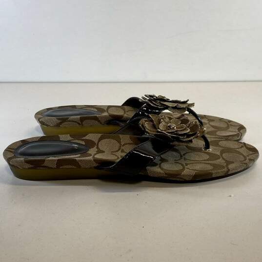 COACH Samira Khaki Signature Canvas Flower Thong Sandals Shoes Size 6 B image number 1