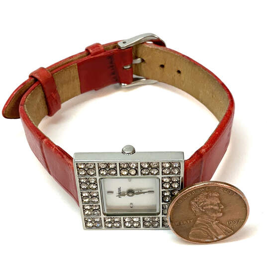 Designer Fossil ES-9351 Red Adjustable Strap Square Dial Analog Wristwatch image number 2
