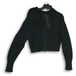 Aerie Womens Black Knitted Long Sleeve Full-Zip Sweater Size Medium