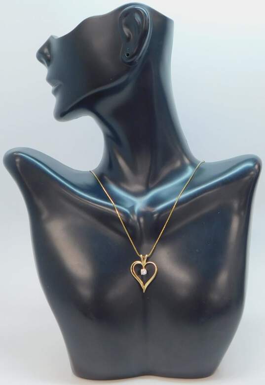 14K Yellow Gold CZ Open Heart Pendant Box Chain Necklace 3.4g image number 1