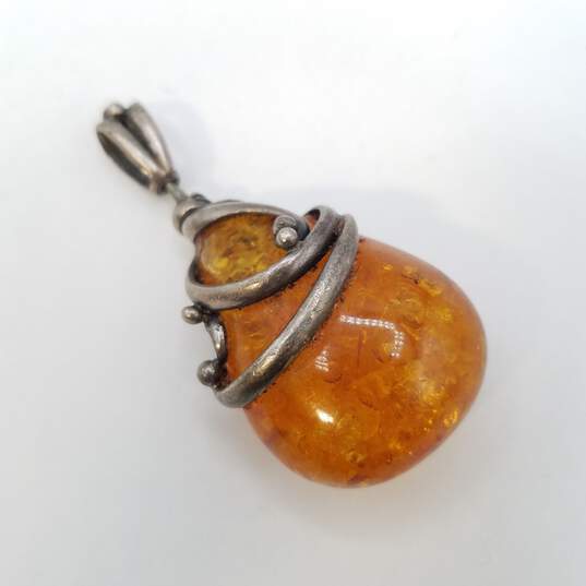Sterling Silver Amber Like Wrapped Tear Drop Pendant 19.4g image number 1