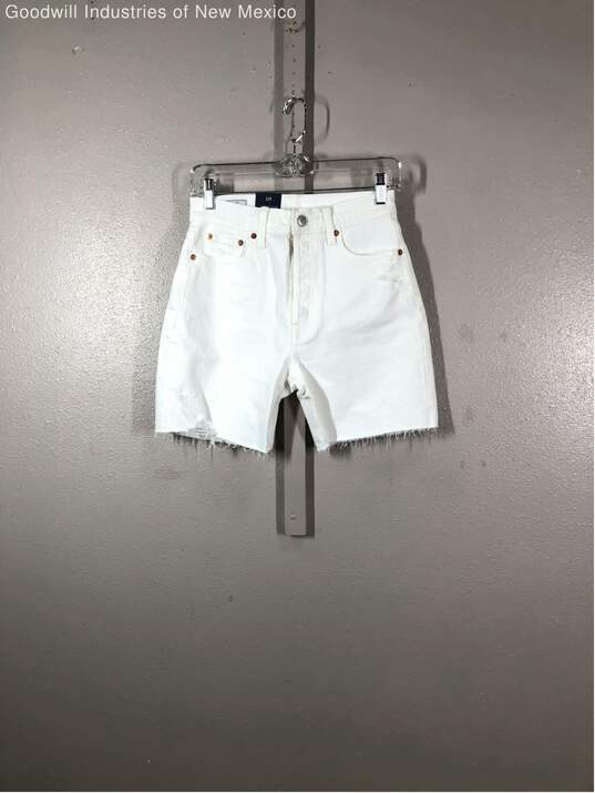 Gap Womens White High Rise Cheeky Midi Denim Cut-Off Shorts Size 2 Regular image number 1