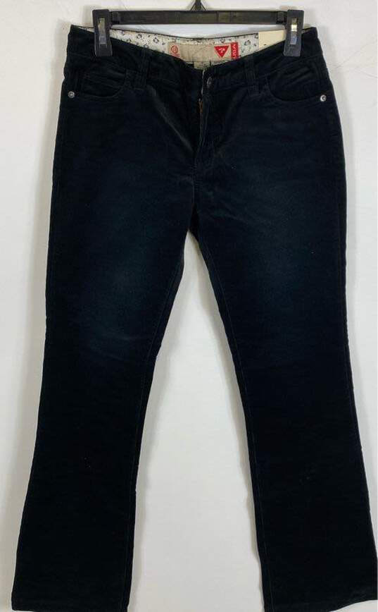 NWT Guess Womens Black Velour Stretch Mid Rise Dark Wash Bootcut Jeans Size 28 image number 1