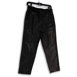 NWT Womens Black Leather Elastic Waist Straight Leg Cropped Pants Size S alternative image