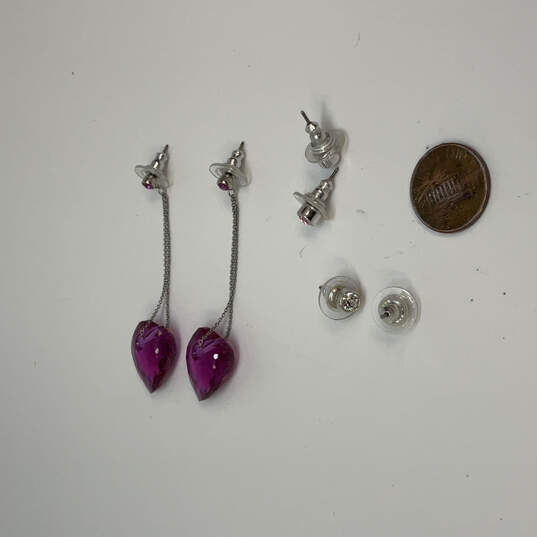Designer Swarovski Silver-Tone Purple Heart Stone Drop Earrings With Box image number 3