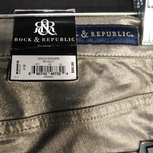 Rock & Republic Kashmere Metallic Gold Jegging Women's Size 4M image number 3