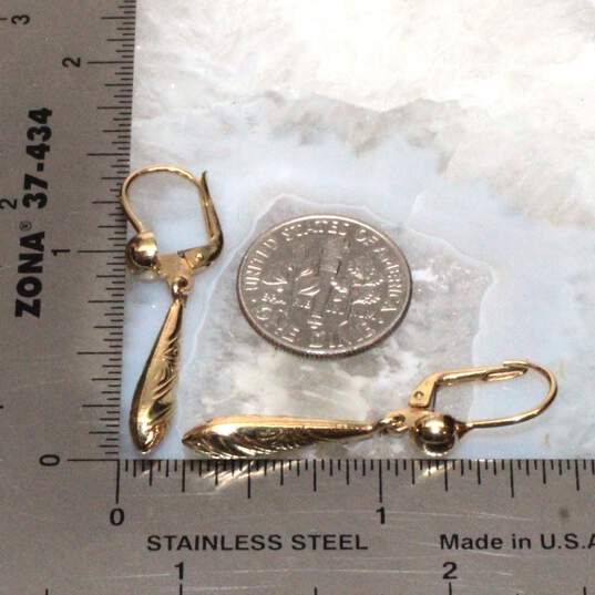 14K Yellow Gold Etched Design Dangle Earrings - 2.80g image number 4