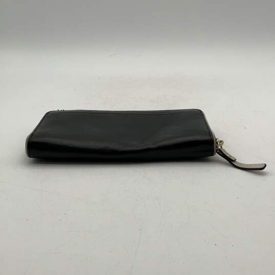 Womens Black White Leather Inner Pockets Card Holder Zip-Around Wallet image number 4