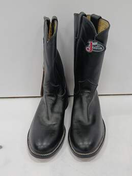 Justin Black Leather Roper Round Toe Boots Size 9B