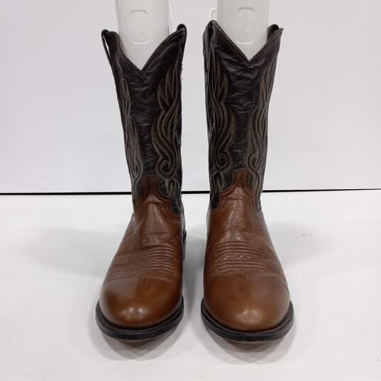 Men's Brown Leather Cowboy Boots Size 10.5 image number 4