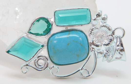 Silver Tone Gaspeite, Turquoise & Glass Pendants image number 2