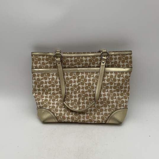 Coach Womens Gold Signature Print Inner Pockets Double Handle Tote Bag Purse image number 2