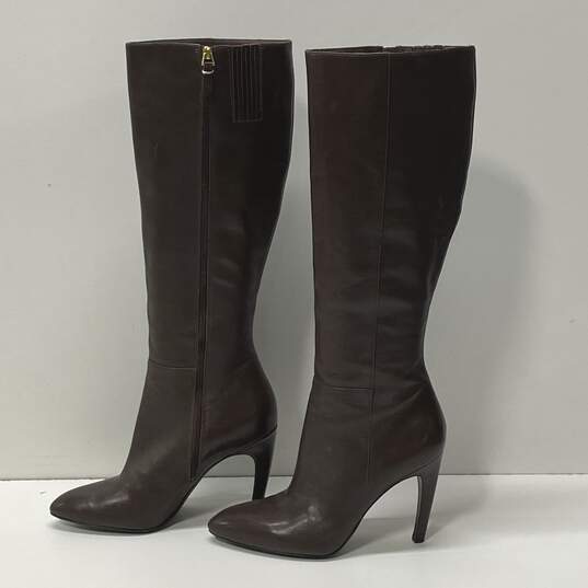 Via Spiga Brown Leather Zip Tall Riding Heel Boots Shoes Size 8 M image number 1