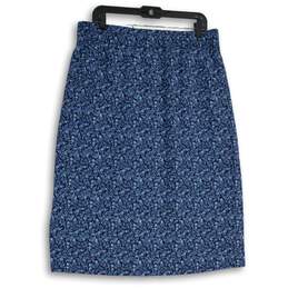 Womens Navy Blue Floral Elastic Waist Pull-On Knee Length A-Line Skirt Size L alternative image