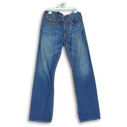 True Religion Mens Blue Jeans W/Brown Stitching Size 34