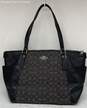 Coach Womens Black Signature Canvas Leather Double Handle Zip Top Tote Handbag image number 1
