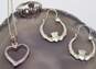 Romantic 925 Sterling Silver Claddagh Hoop Earrings Ring & Open Heart Pendant Necklace 6.3g image number 1