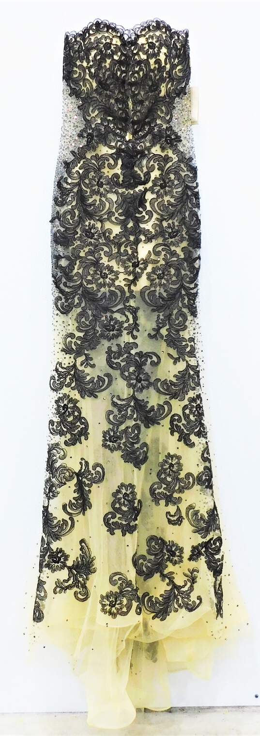 JASZ Couture NWT Black Gold Sequin Lace Strapless Evening Dress Womens SZ 0 image number 1