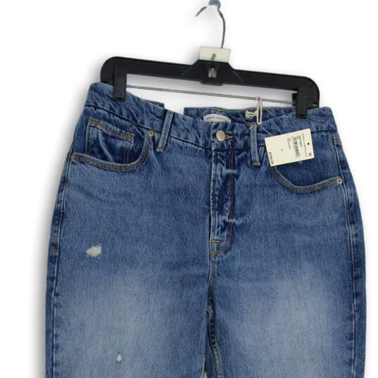 NWT Good American Womens Blue Denim Distressed Medium Wash Straight Jeans 10/30 image number 3