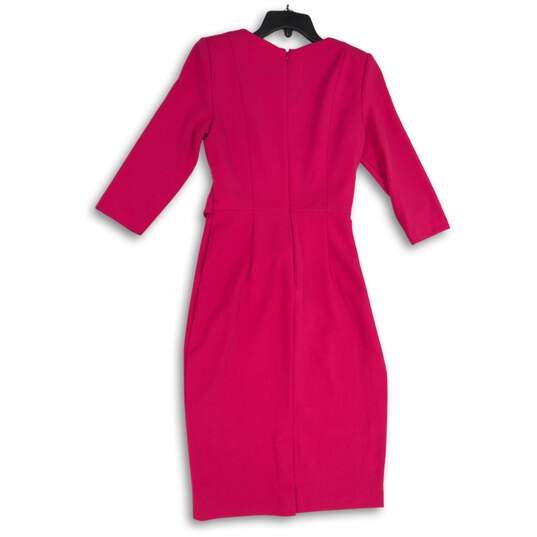 Adrianna Papell Womens Pink Round Neck 3/4 Sleeve Back Zip Sheath Dress Size 2 image number 2