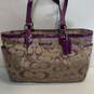 COACH F20444 Khaki Purple Signature Canvas Tote Bag image number 1