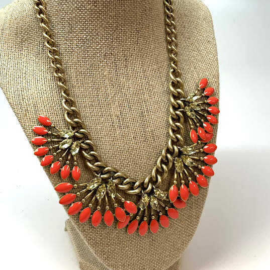 Designer Stella & Dot Gold-Tone Coral Enamel Rhinestone Statement Necklace image number 1