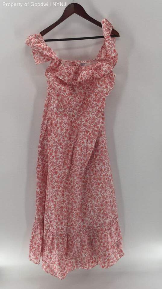 Pink City Prints Women's Floral White/ Coral Full Length Dress Size M image number 1