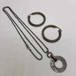 nd.e Sterling Silver Hoop Earrings Pendant on 22 Necklace Bundle 2 pcs 14.5g