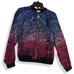 NWT Juicy Couture Womens Pink Blue Long Sleeve Full Zip Bomber Jacket Size M