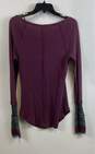 Free People Womens Burgundy Long Sleeve Henley Neck Thermal Top Size Medium image number 2