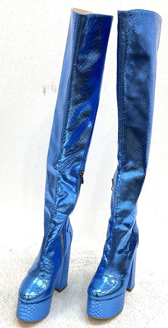 Shane Justin Metallic Blue Snake Print Platform Boots IOB Womens Size 39/US 8.5 image number 1