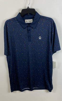 NWT Original Penguin Mens Blue Printed Collared Short Sleeve Polo Shirt Size L