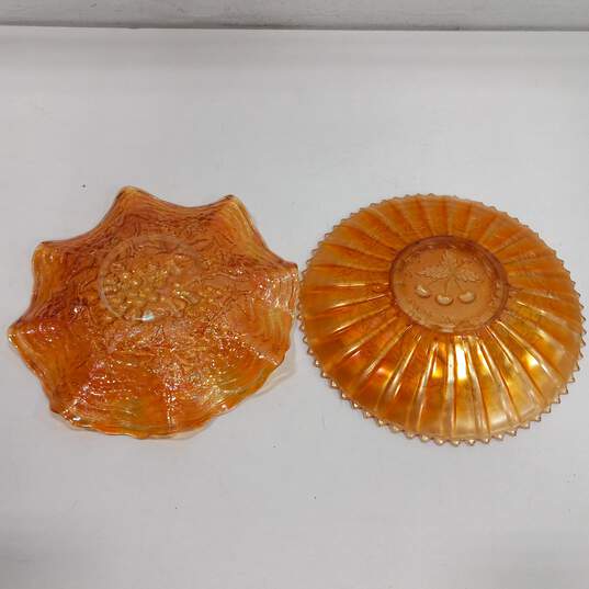 2 Vintage Orange Amber Carnival Glass Serving Plates image number 3