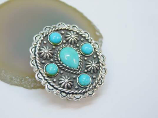 Carol Felley 925 Southwestern Turquoise Cabochons Flowers Granulated Rope Scalloped Clip Slide Pendant 14.5g image number 2