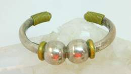 Taxco Mexico 925 & Brass Two Ball Orbs & Coils Chunky Cuff Bracelet alternative image
