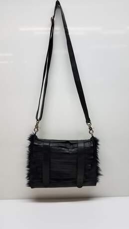 Collina Estra Black Leather/Fur Crossbody