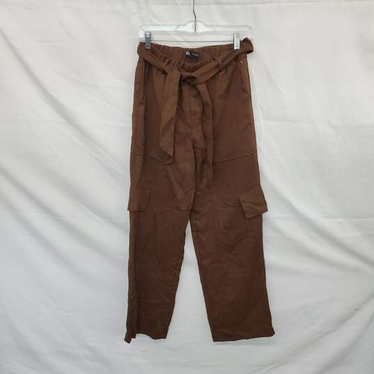 Zara Brown Cargo High Rise Belted Wide Leg Pant WM Size S image number 1