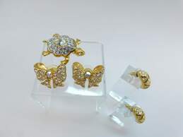 Swarovski Gold Tone Icy Crystal Turtle Brooch Bow & Half Hoop Earrings alternative image