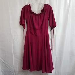 Sam Edelman Off-Shoulder Fit & Flare Pleated Collar Raspberry Red Dress Size 10