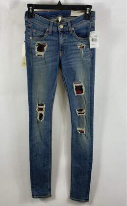 NWT Rag & Bone Womens Blue Distressed Low Rise Denim Skinny Jeans Size 24