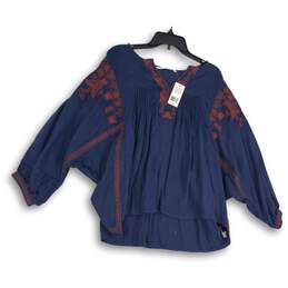 NWT Hippie Laundry Womens Navy Rust Embroidered 3/4 Sleeve Blouse Top Size 2X
