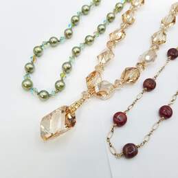 Gold Filled FW Pearl Crystals Multi Gemstone Necklace Bundle 3pls 53.0g